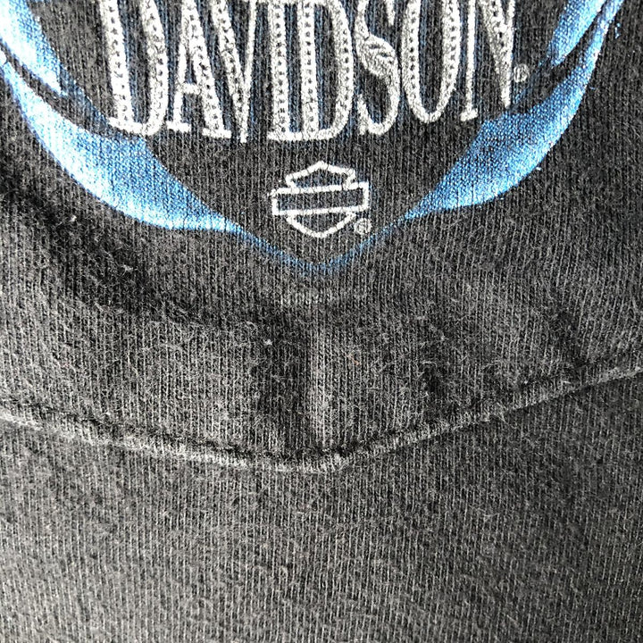 Harley-Davidson Checker Flag Motorcycle T-Shirt, Made in USA, Men's Size XL (approx.) cotton black type Vintage Second Hand