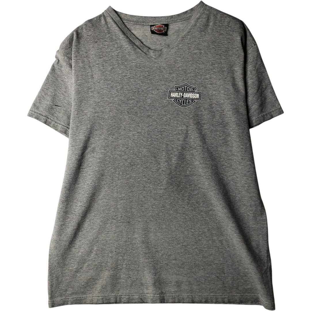 Harley-Davidson Eagle Pattern V-Neck Motorcycle T-Shirt, Made in USA, Men's Size XL (approx.) unclear gray type Vintage Second Hand