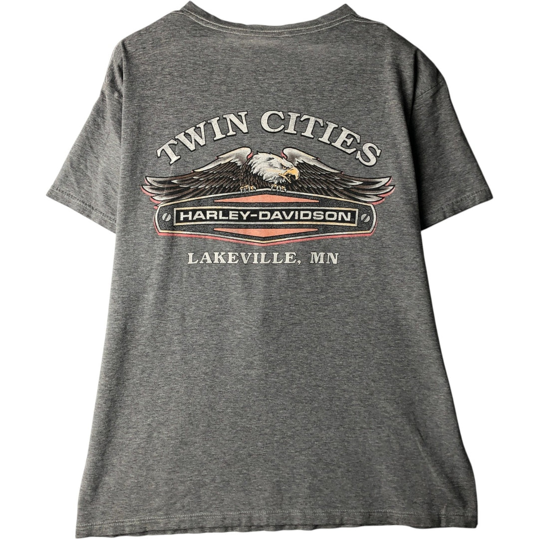 Harley-Davidson Eagle Pattern V-Neck Motorcycle T-Shirt, Made in USA, Men's Size XL (approx.) unclear gray type Vintage Second Hand