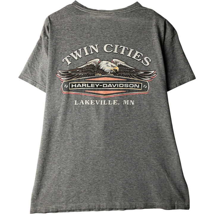 Harley-Davidson Eagle Pattern V-Neck Motorcycle T-Shirt, Made in USA, Men's Size XL (approx.) unclear gray type Vintage Second Hand