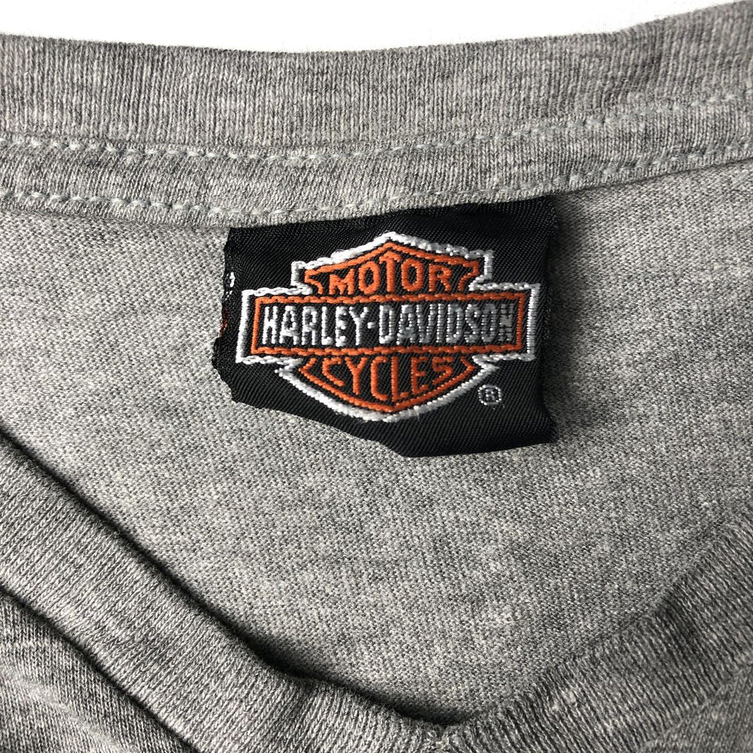 Harley-Davidson Eagle Pattern V-Neck Motorcycle T-Shirt, Made in USA, Men's Size XL (approx.) unclear gray type Vintage Second Hand