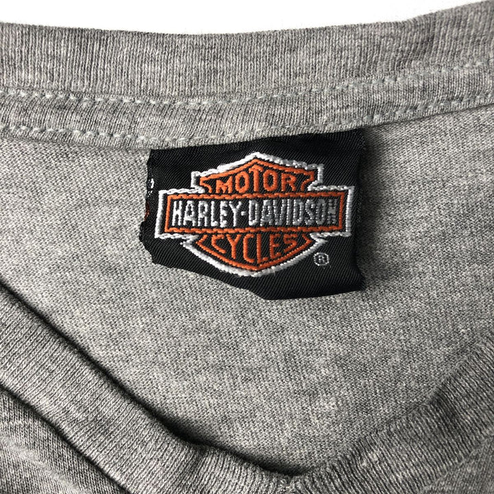 Harley-Davidson Eagle Pattern V-Neck Motorcycle T-Shirt, Made in USA, Men's Size XL (approx.) unclear gray type Vintage Second Hand