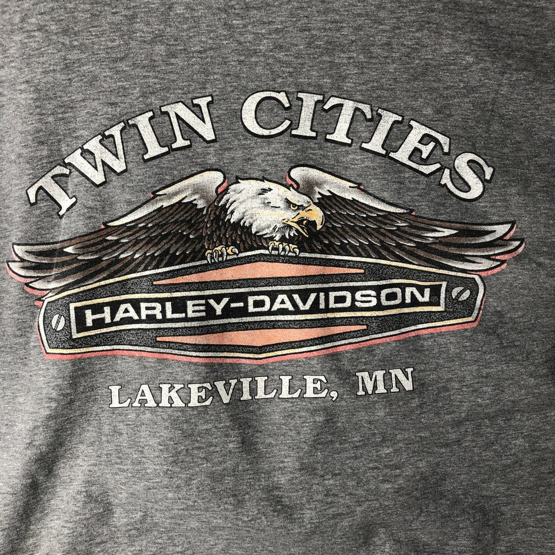 Harley-Davidson Eagle Pattern V-Neck Motorcycle T-Shirt, Made in USA, Men's Size XL (approx.) unclear gray type Vintage Second Hand