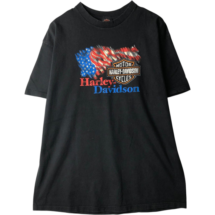 2000'S Harley-Davidson American flag pattern motorcycle bike t-shirt, made in USA, men's size XXL equivalent. cotton black type Vintage Second Hand