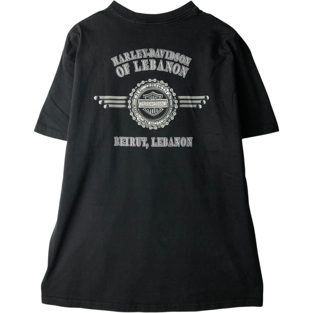 2000'S Harley-Davidson American flag pattern motorcycle bike t-shirt, made in USA, men's size XXL equivalent. cotton black type Vintage Second Hand