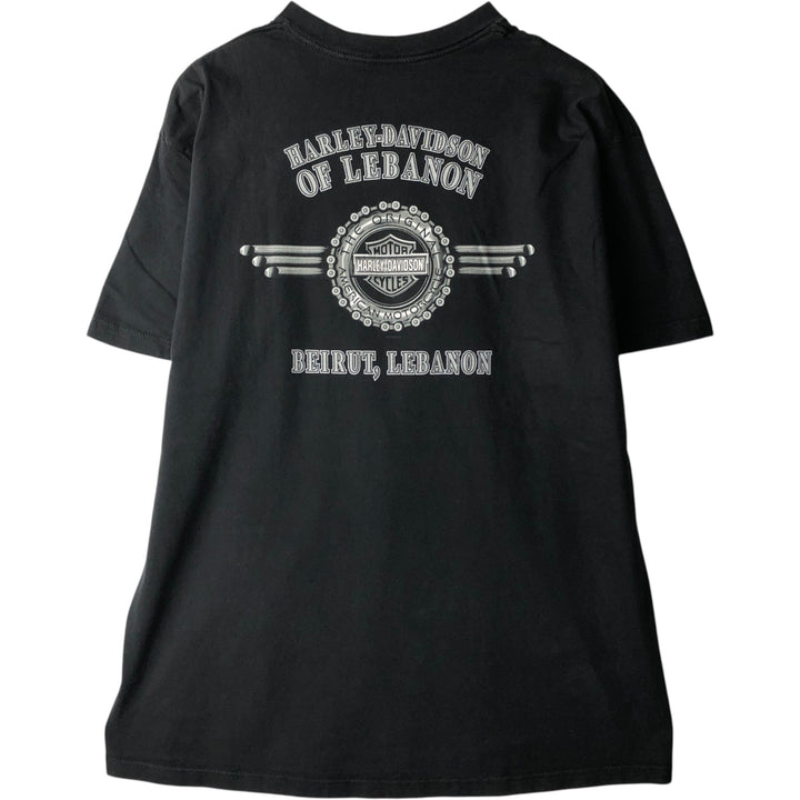 2000'S Harley-Davidson American flag pattern motorcycle bike t-shirt, made in USA, men's size XXL equivalent. cotton black type Vintage Second Hand