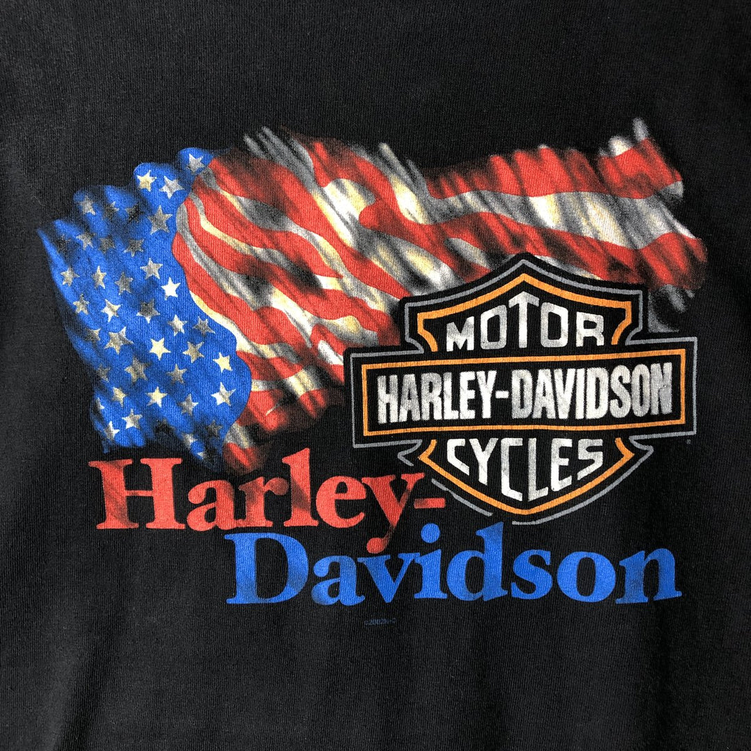 2000'S Harley-Davidson American flag pattern motorcycle bike t-shirt, made in USA, men's size XXL equivalent. cotton black type Vintage Second Hand
