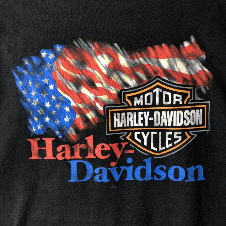 2000'S Harley-Davidson American flag pattern motorcycle bike t-shirt, made in USA, men's size XXL equivalent. cotton black type Vintage Second Hand