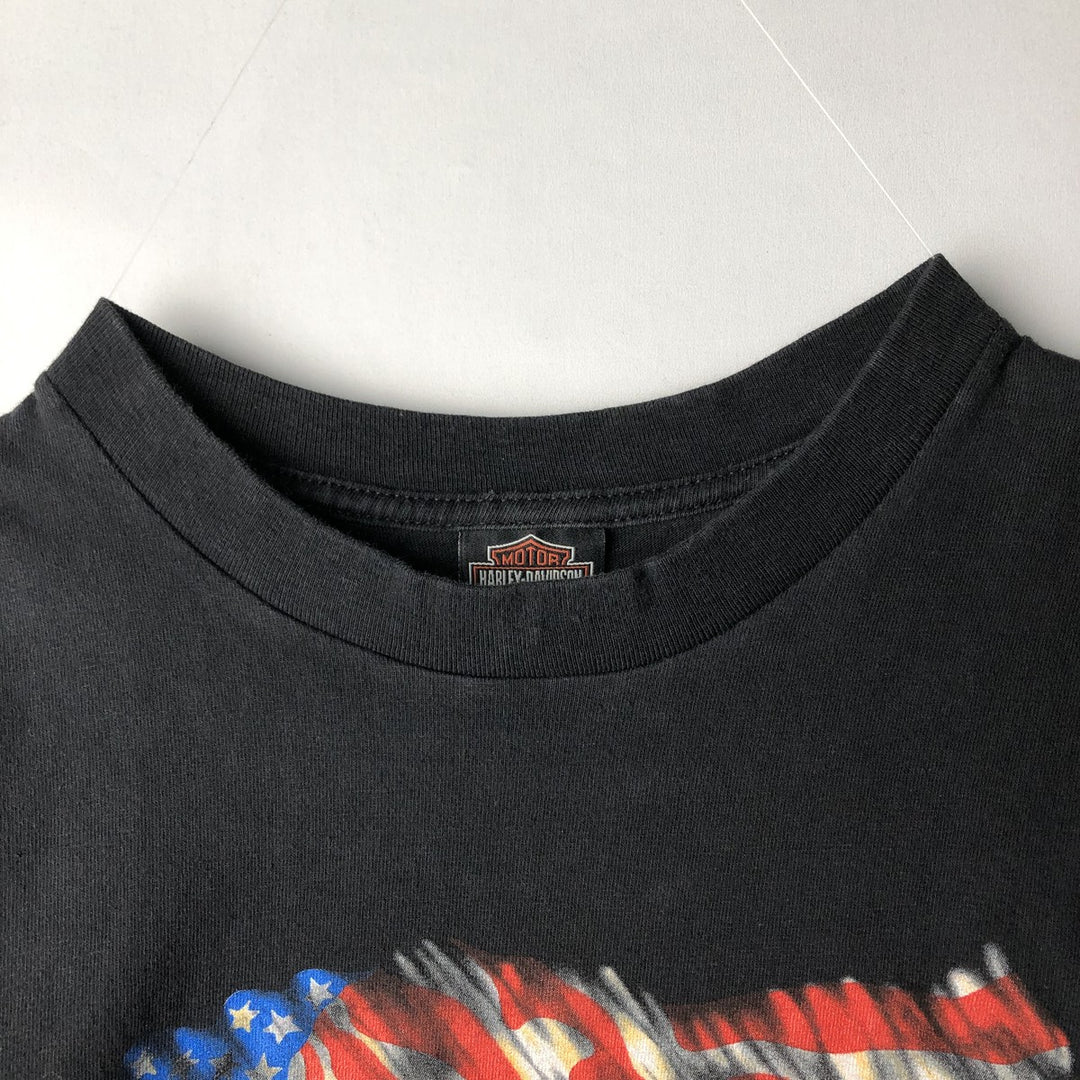 2000'S Harley-Davidson American flag pattern motorcycle bike t-shirt, made in USA, men's size XXL equivalent. cotton black type Vintage Second Hand