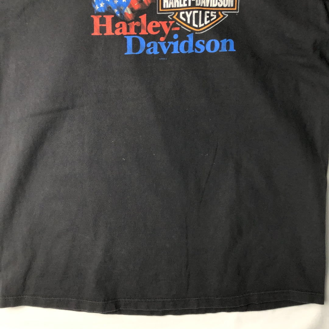 2000'S Harley-Davidson American flag pattern motorcycle bike t-shirt, made in USA, men's size XXL equivalent. cotton black type Vintage Second Hand