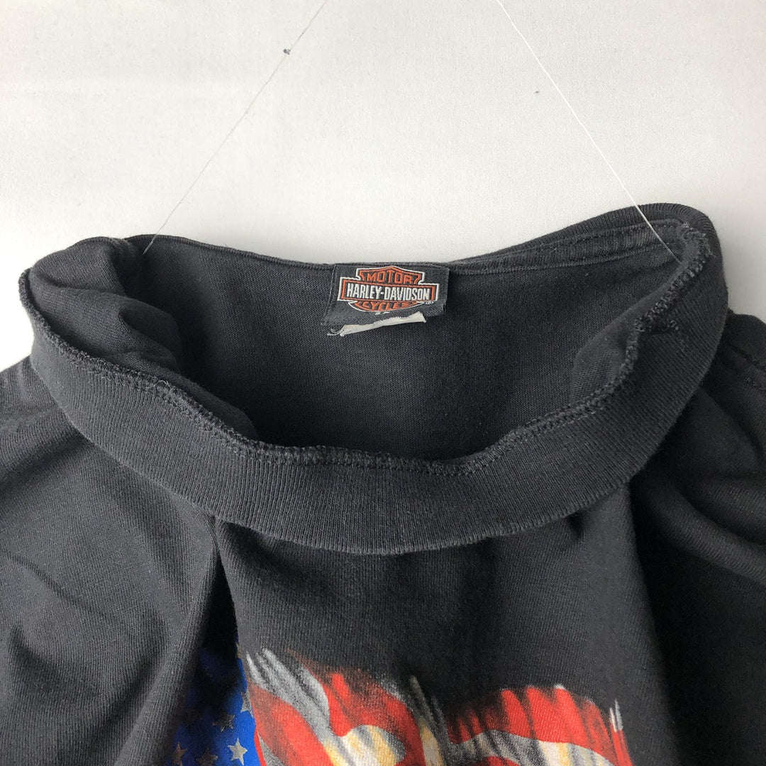 2000'S Harley-Davidson American flag pattern motorcycle bike t-shirt, made in USA, men's size XXL equivalent. cotton black type Vintage Second Hand