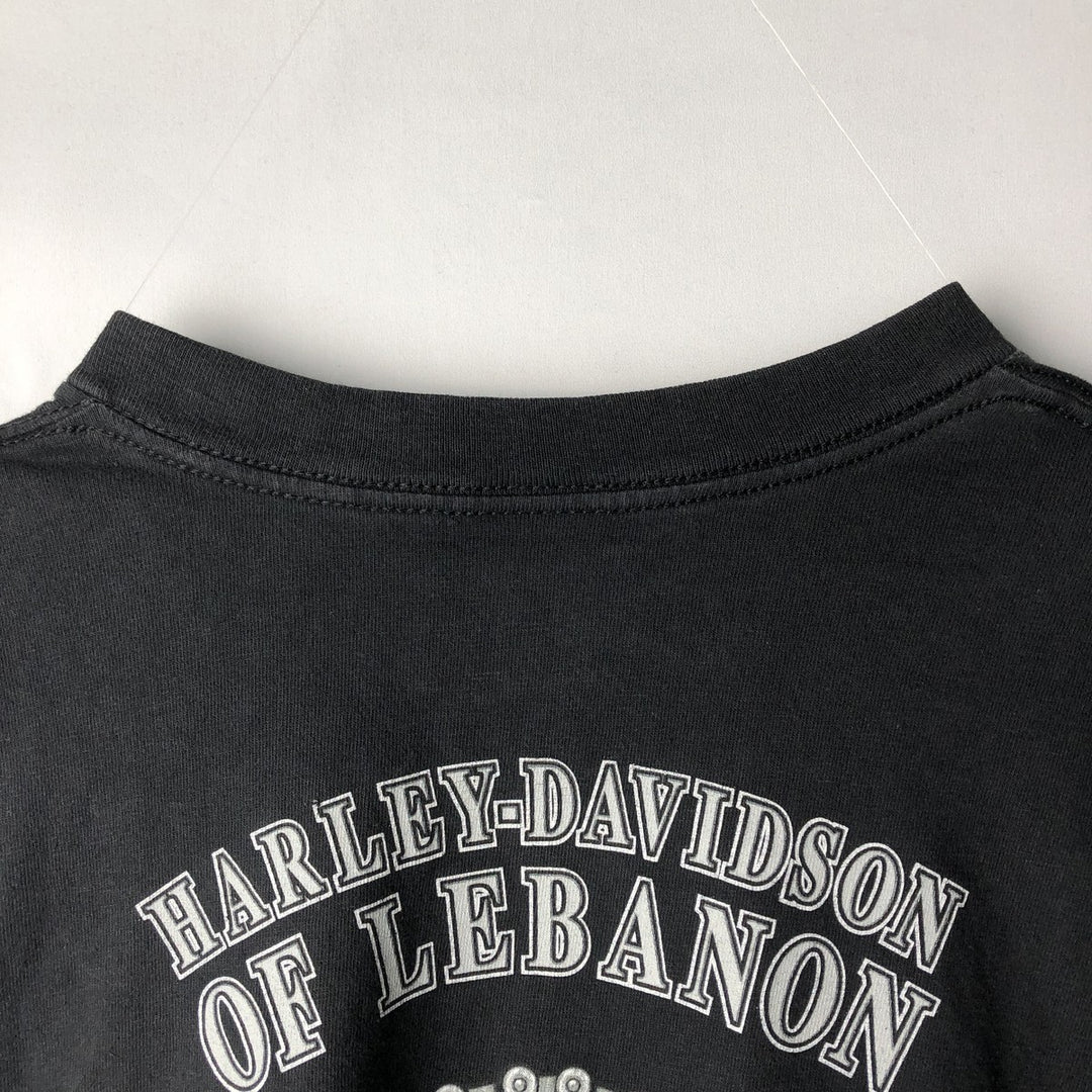 2000'S Harley-Davidson American flag pattern motorcycle bike t-shirt, made in USA, men's size XXL equivalent. cotton black type Vintage Second Hand