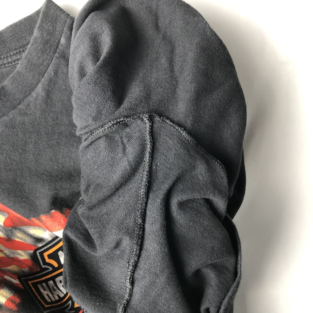2000'S Harley-Davidson American flag pattern motorcycle bike t-shirt, made in USA, men's size XXL equivalent. cotton black type Vintage Second Hand