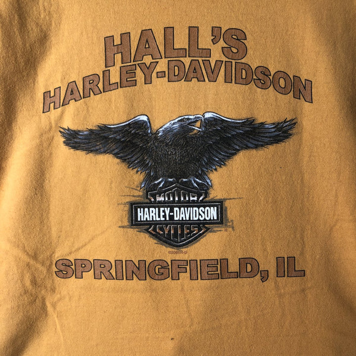 00'S Harley-Davidson Eagle Pattern Motorcycle Bike T-shirt Made in USA Men's XL cotton orange type Vintage Second Hand