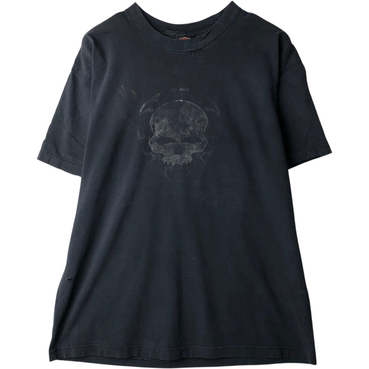 00'S Harley Davidson Skull Pattern Eagle Pattern Motorcycle Bike T-shirt Made in USA Men's XL unclear black type Vintage Second Hand