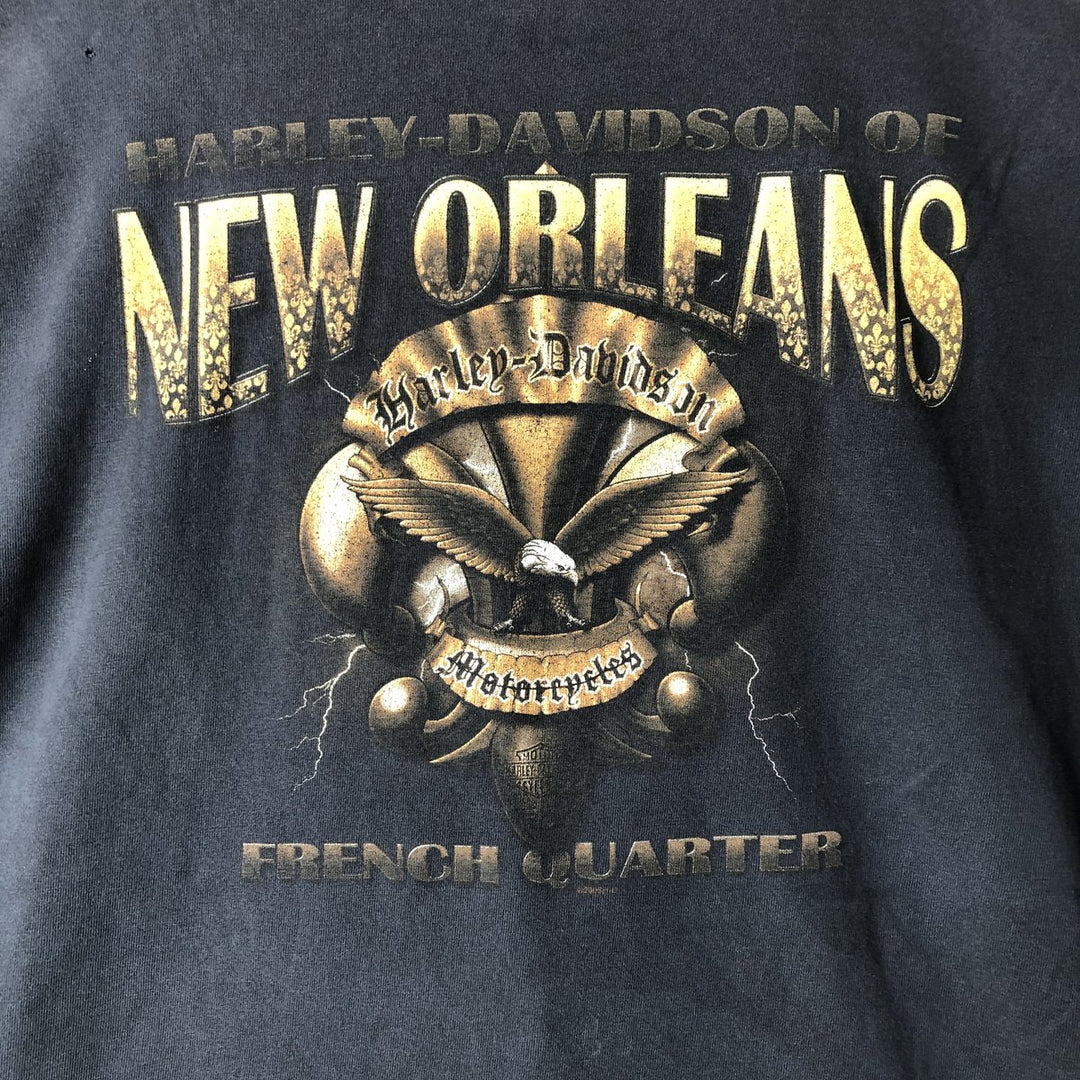 00'S Harley Davidson Skull Pattern Eagle Pattern Motorcycle Bike T-shirt Made in USA Men's XL unclear black type Vintage Second Hand