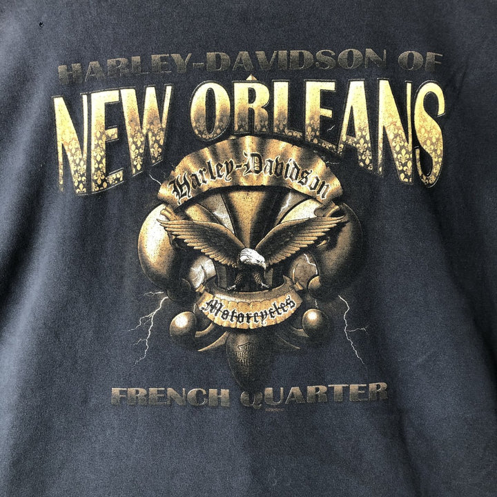 00'S Harley Davidson Skull Pattern Eagle Pattern Motorcycle Bike T-shirt Made in USA Men's XL unclear black type Vintage Second Hand