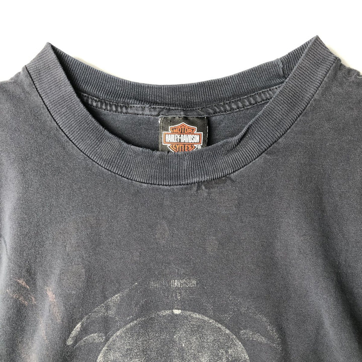 00'S Harley Davidson Skull Pattern Eagle Pattern Motorcycle Bike T-shirt Made in USA Men's XL unclear black type Vintage Second Hand