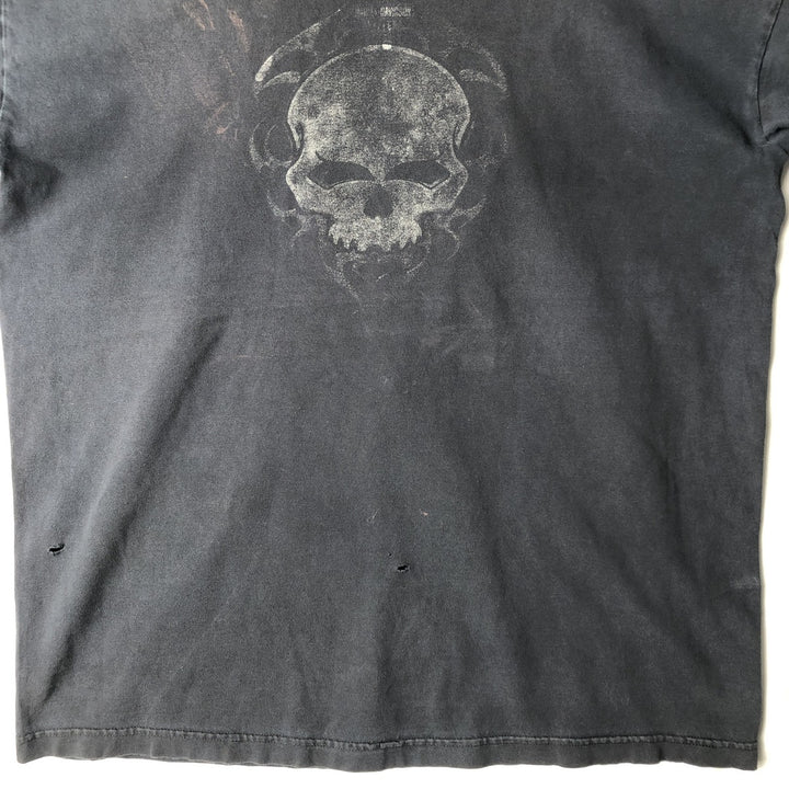 00'S Harley Davidson Skull Pattern Eagle Pattern Motorcycle Bike T-shirt Made in USA Men's XL unclear black type Vintage Second Hand