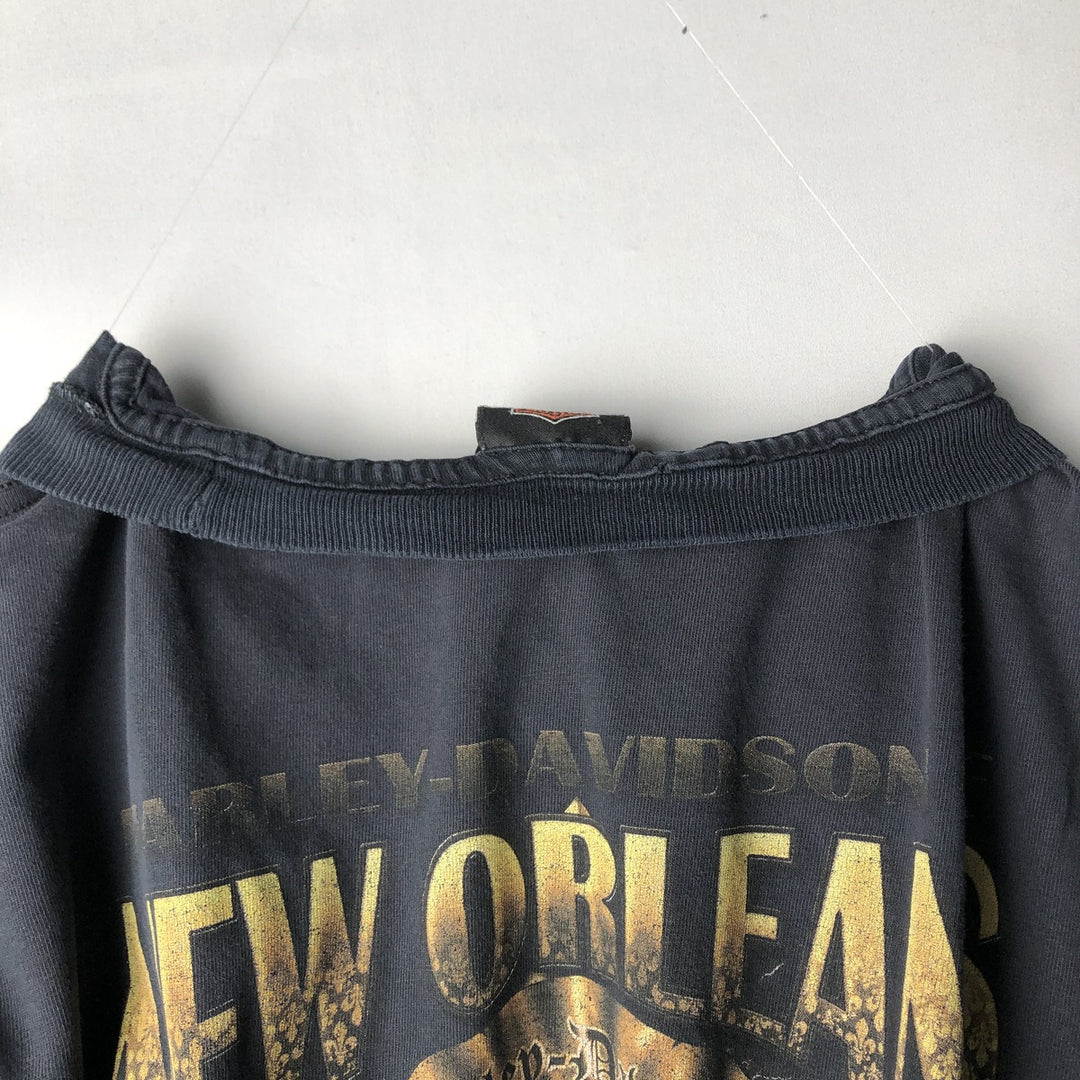00'S Harley Davidson Skull Pattern Eagle Pattern Motorcycle Bike T-shirt Made in USA Men's XL unclear black type Vintage Second Hand