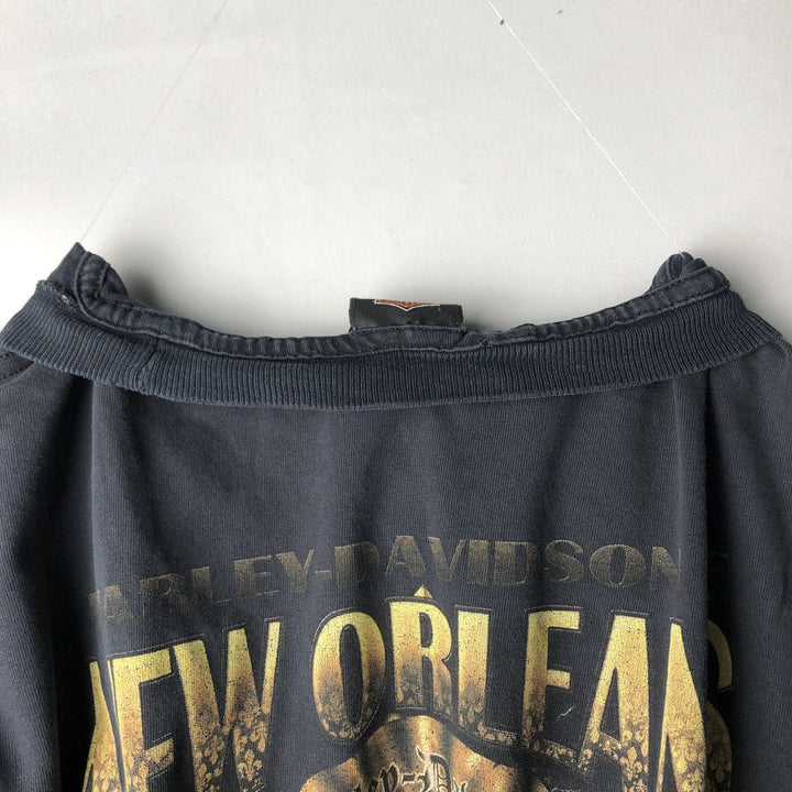 00'S Harley Davidson Skull Pattern Eagle Pattern Motorcycle Bike T-shirt Made in USA Men's XL unclear black type Vintage Second Hand