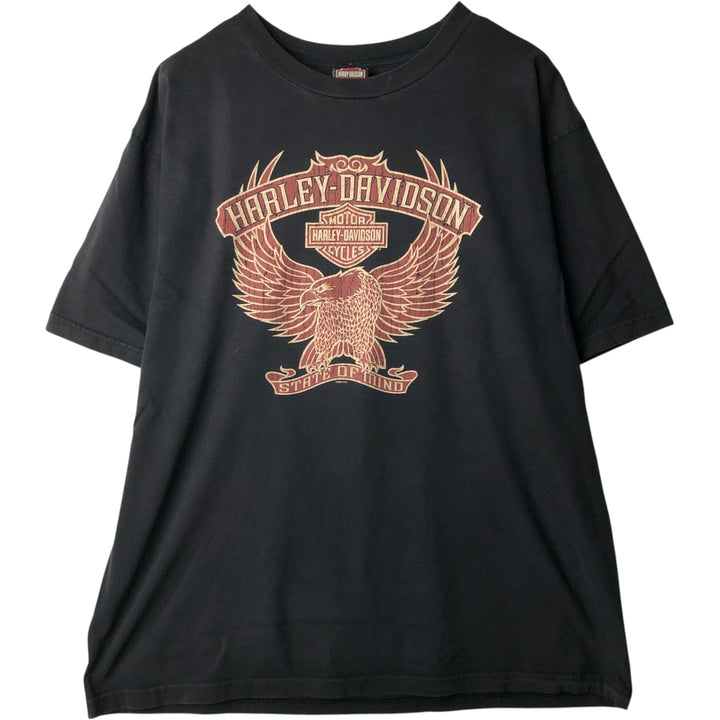 00'S Harley-Davidson Eagle Pattern Motorcycle Bike T-shirt Made in USA Men's XXL cotton black type Vintage Second Hand