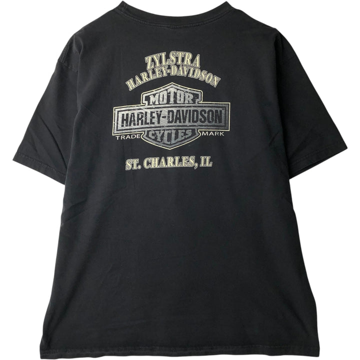 00'S Harley-Davidson Eagle Pattern Motorcycle Bike T-shirt Made in USA Men's XXL cotton black type Vintage Second Hand