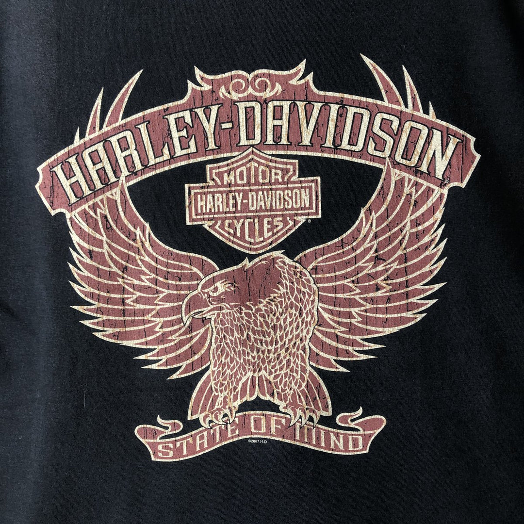 00'S Harley-Davidson Eagle Pattern Motorcycle Bike T-shirt Made in USA Men's XXL cotton black type Vintage Second Hand