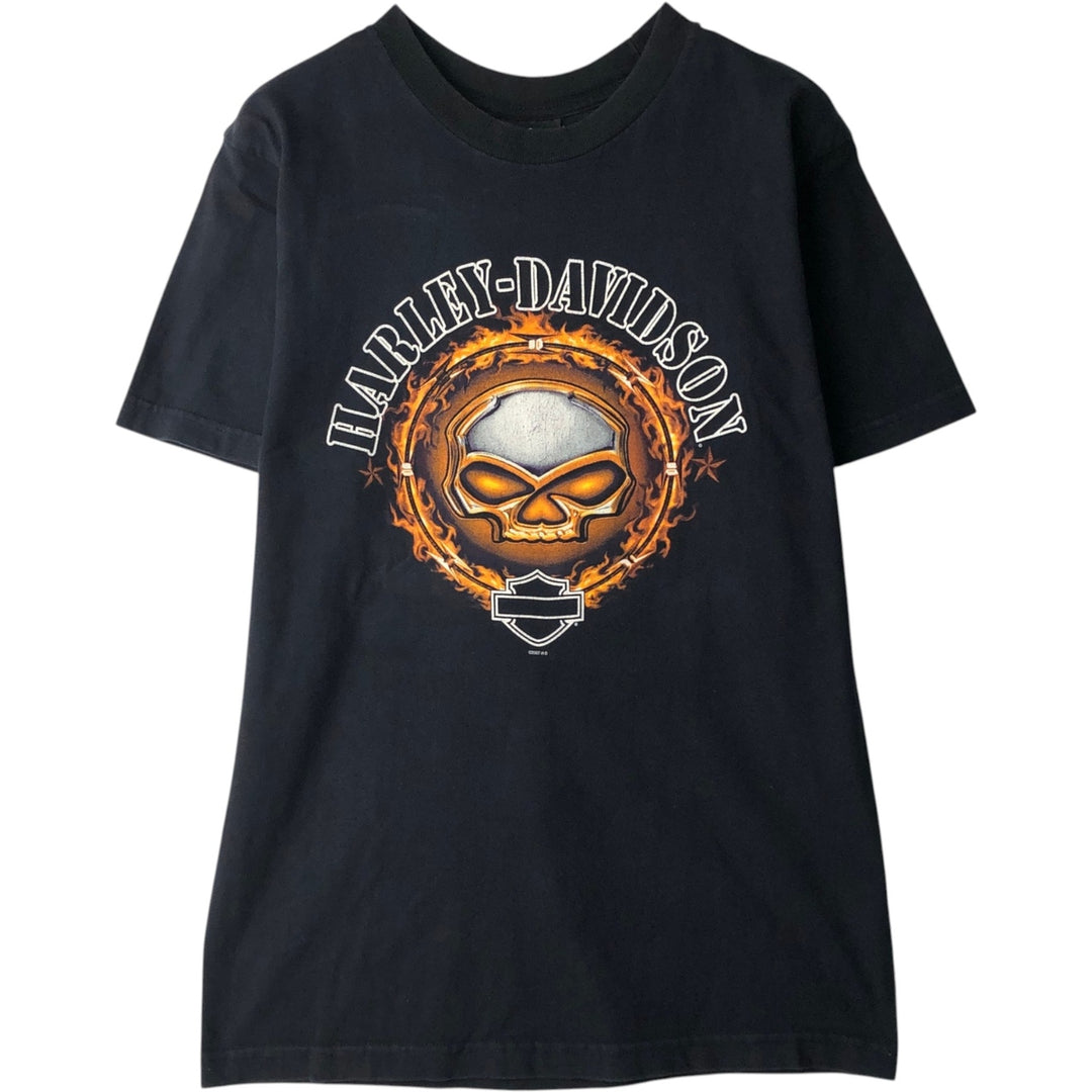 2000'S Harley-Davidson Skull Pattern Fire Pattern Motorcycle T-Shirt, Made in USA, Men's Size M (approx.) cotton black type Vintage Second Hand
