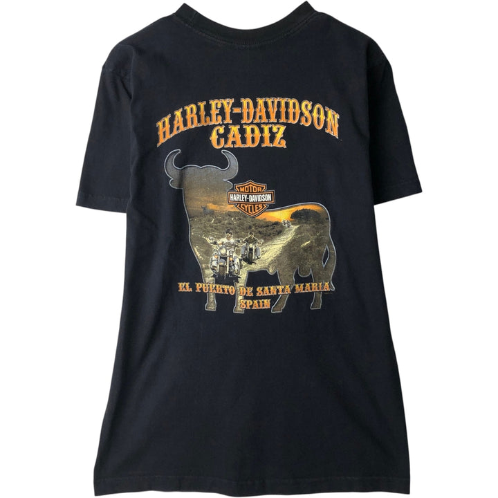 2000'S Harley-Davidson Skull Pattern Fire Pattern Motorcycle T-Shirt, Made in USA, Men's Size M (approx.) cotton black type Vintage Second Hand