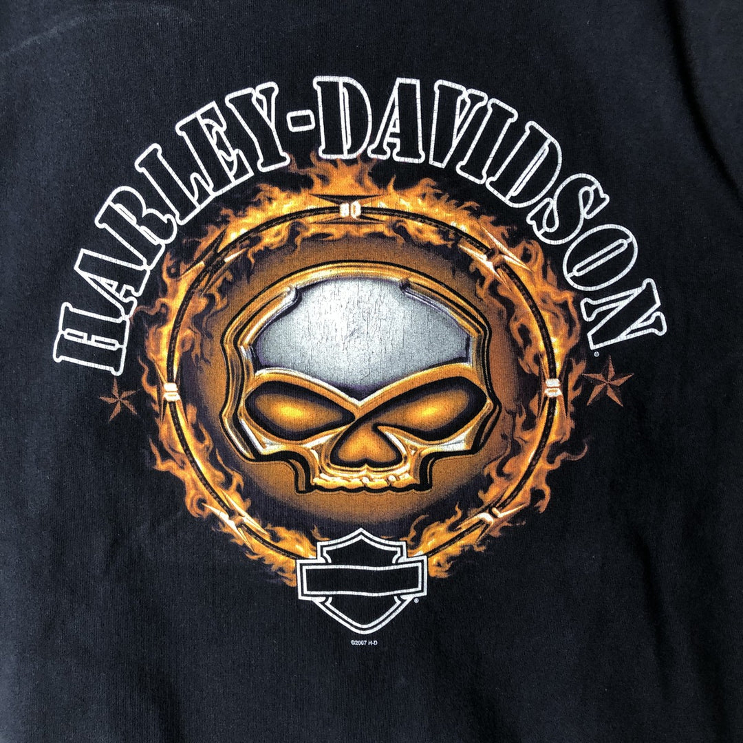 2000'S Harley-Davidson Skull Pattern Fire Pattern Motorcycle T-Shirt, Made in USA, Men's Size M (approx.) cotton black type Vintage Second Hand