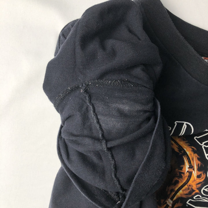 2000'S Harley-Davidson Skull Pattern Fire Pattern Motorcycle T-Shirt, Made in USA, Men's Size M (approx.) cotton black type Vintage Second Hand