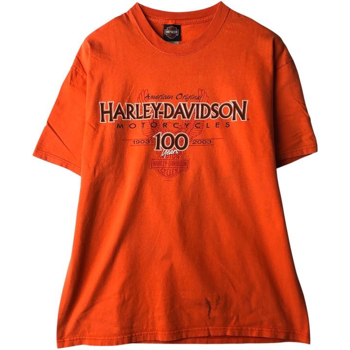 Harley-Davidson Eagle Pattern Motorcycle Bike T-shirt Made in USA Men's XL cotton orange type Vintage Second Hand