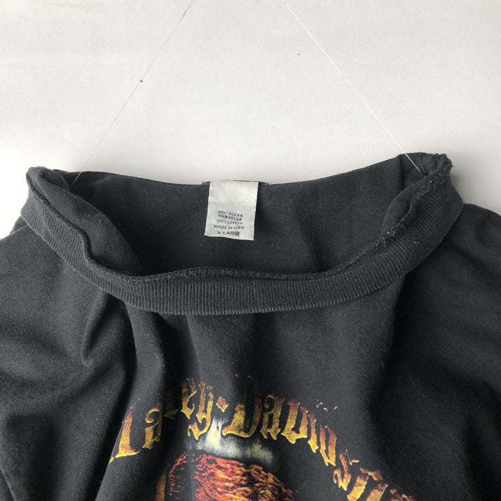 00'S Harley-Davidson Skull Pattern Motorcycle Bike T-shirt Made in USA Men's XL cotton black type Vintage Second Hand