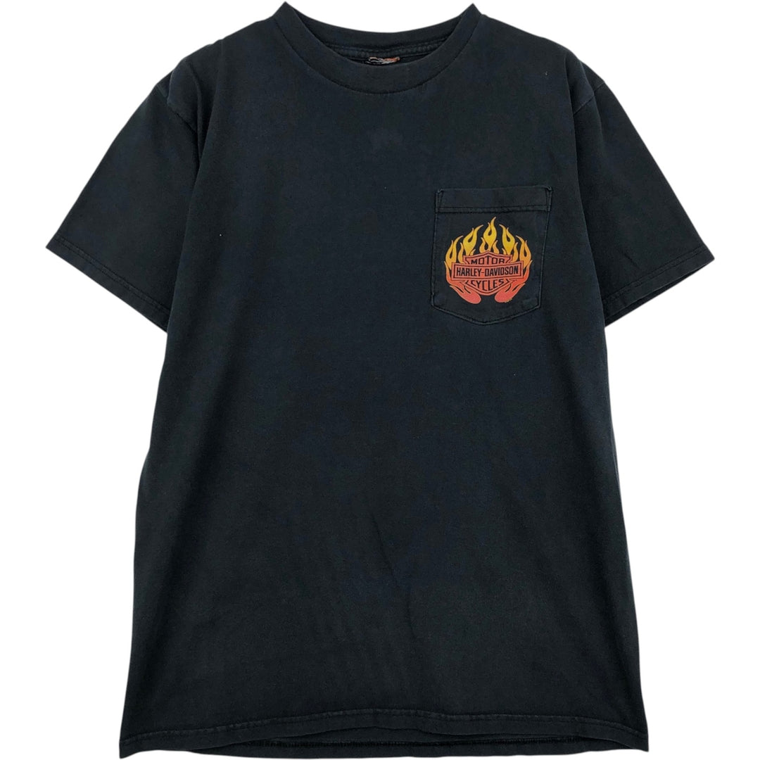 00'S Harley-Davidson Fire Pattern Motorcycle Bike T-Shirt Men's M unclear black type Vintage Second Hand