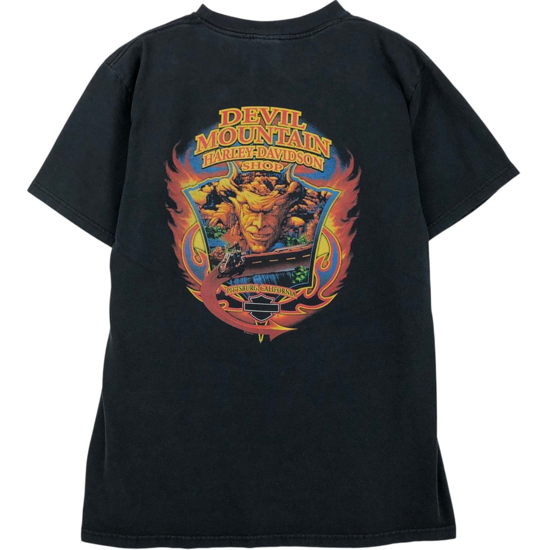 00'S Harley-Davidson Fire Pattern Motorcycle Bike T-Shirt Men's M unclear black type Vintage Second Hand
