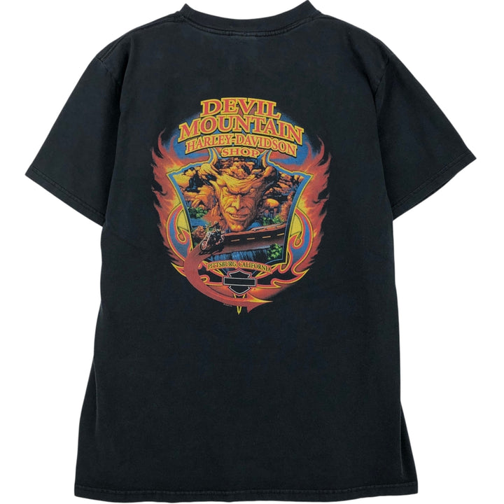 00'S Harley-Davidson Fire Pattern Motorcycle Bike T-Shirt Men's M unclear black type Vintage Second Hand
