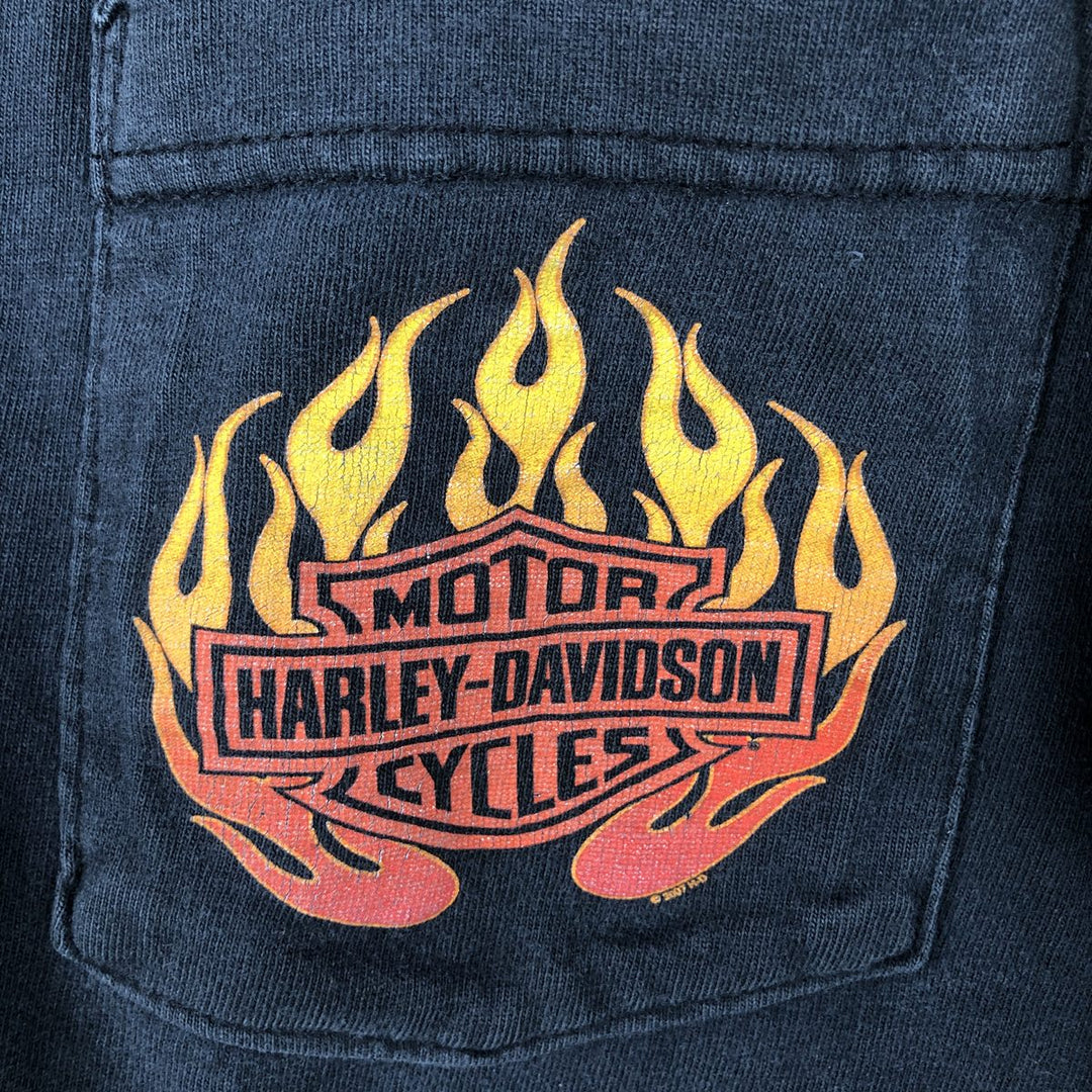 00'S Harley-Davidson Fire Pattern Motorcycle Bike T-Shirt Men's M unclear black type Vintage Second Hand