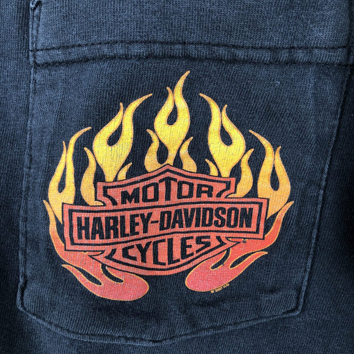 00'S Harley-Davidson Fire Pattern Motorcycle Bike T-Shirt Men's M unclear black type Vintage Second Hand