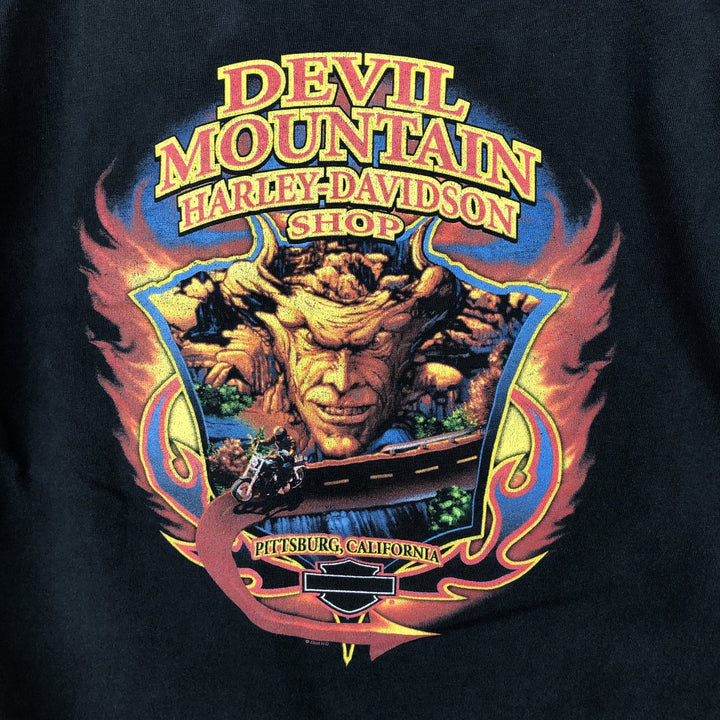 00'S Harley-Davidson Fire Pattern Motorcycle Bike T-Shirt Men's M unclear black type Vintage Second Hand