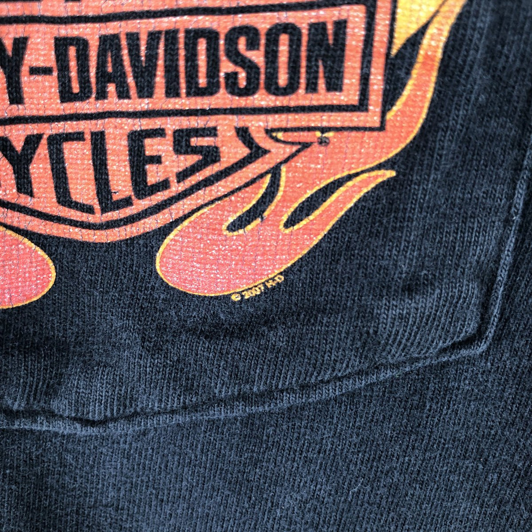 00'S Harley-Davidson Fire Pattern Motorcycle Bike T-Shirt Men's M unclear black type Vintage Second Hand
