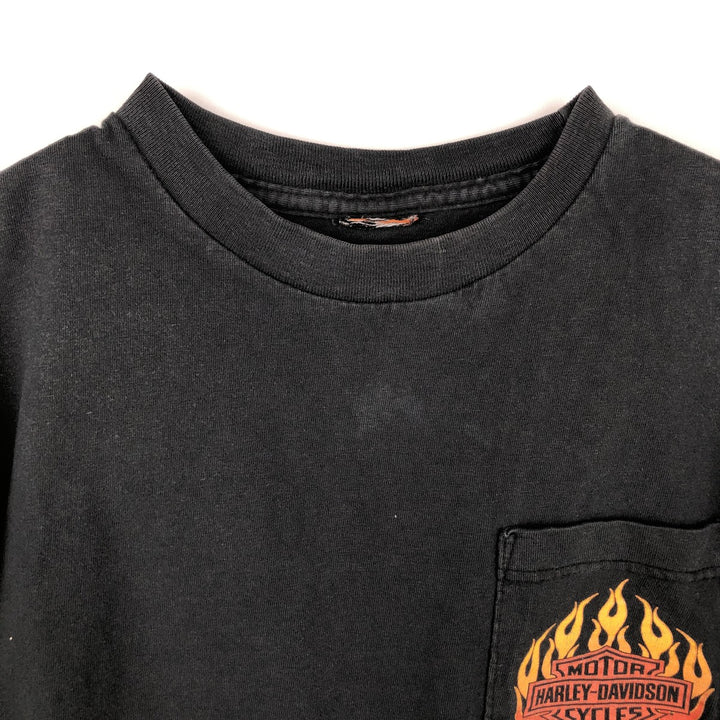 00'S Harley-Davidson Fire Pattern Motorcycle Bike T-Shirt Men's M unclear black type Vintage Second Hand