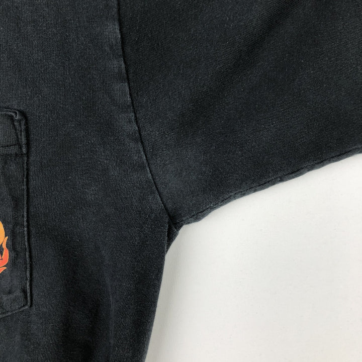 00'S Harley-Davidson Fire Pattern Motorcycle Bike T-Shirt Men's M unclear black type Vintage Second Hand