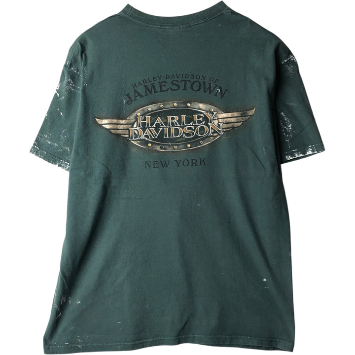 00'S Harley-Davidson Motorcycle Bike T-shirt Made in USA Men's L size cotton green type Vintage Second Hand