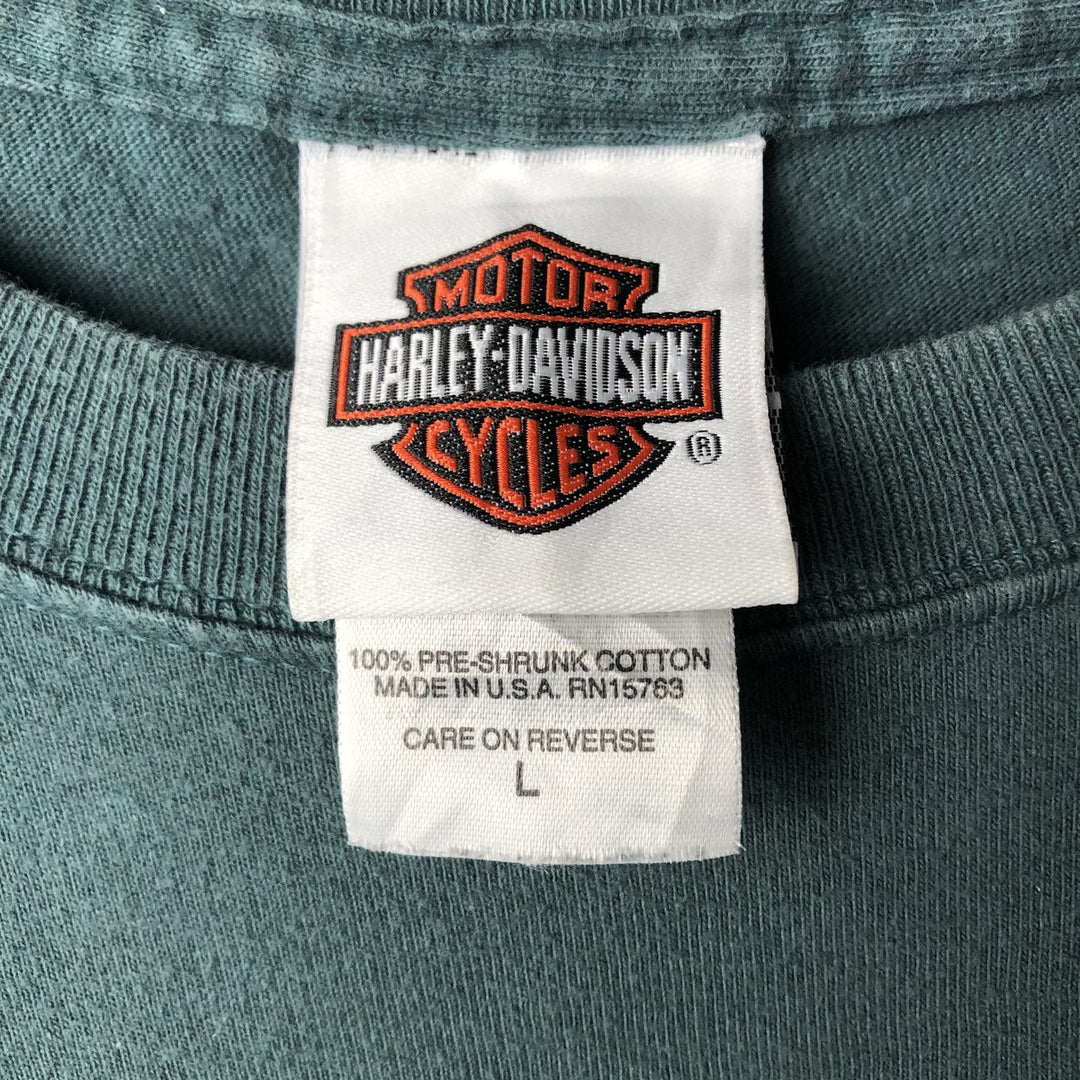 00'S Harley-Davidson Motorcycle Bike T-shirt Made in USA Men's L size cotton green type Vintage Second Hand