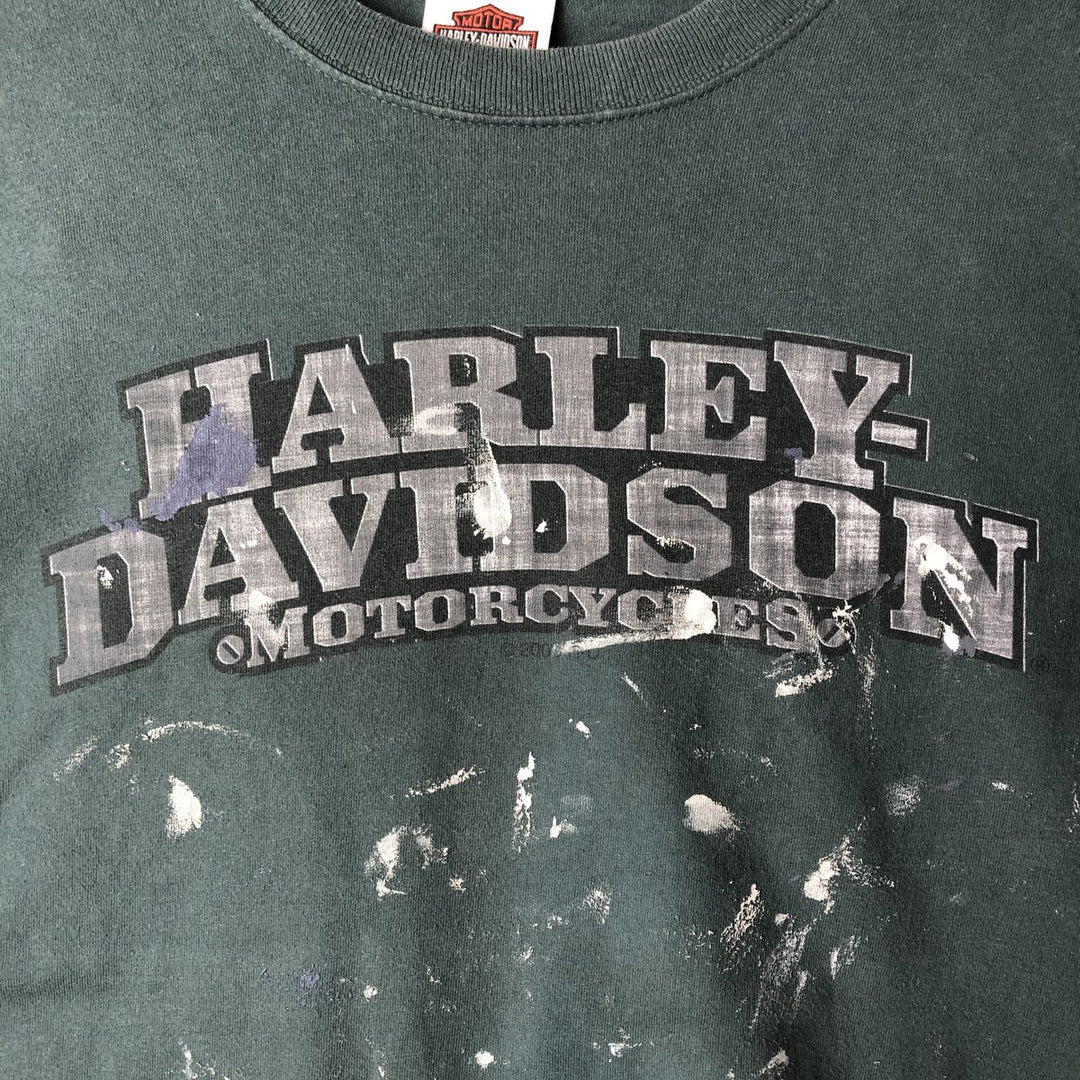 00'S Harley-Davidson Motorcycle Bike T-shirt Made in USA Men's L size cotton green type Vintage Second Hand
