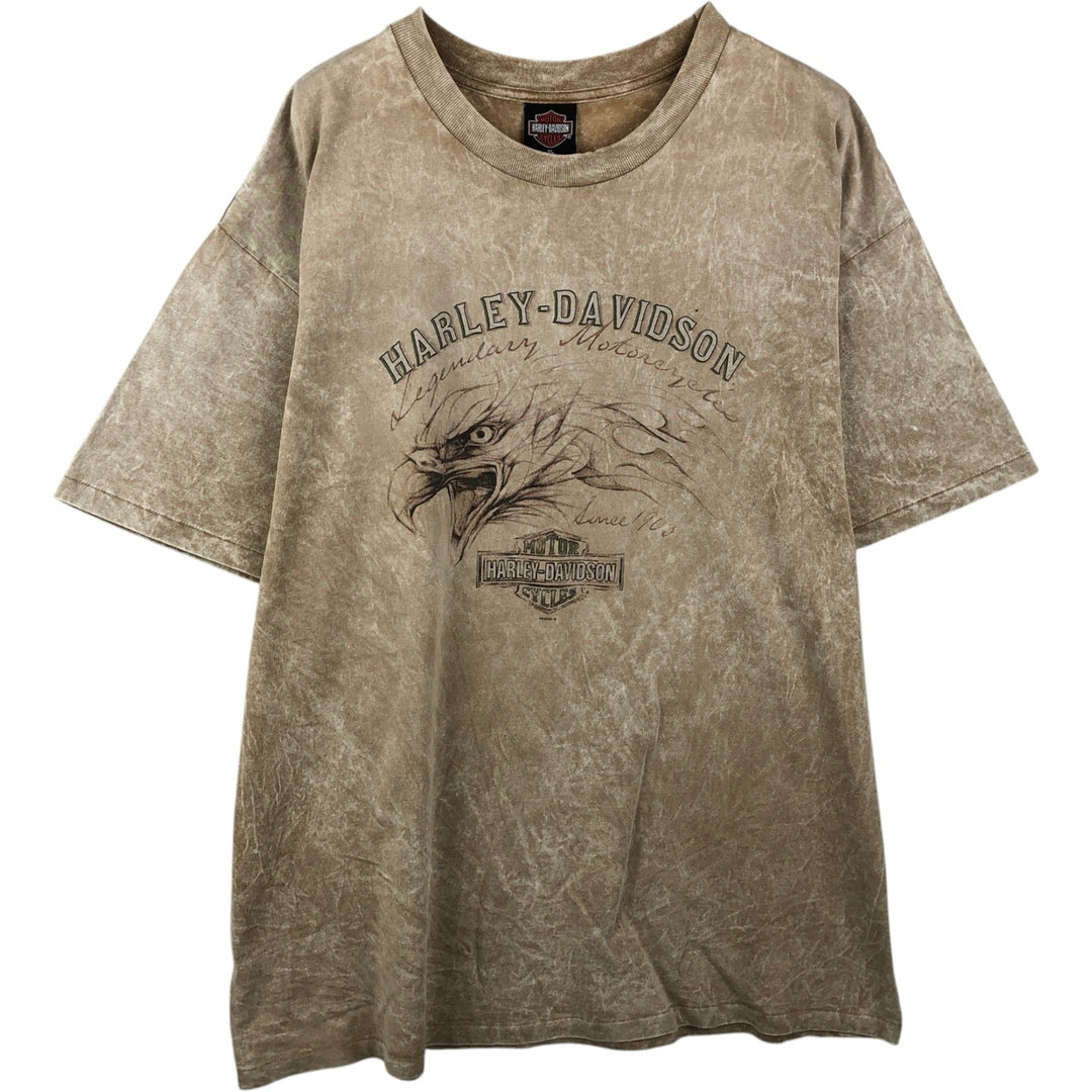 2000'S Harley-Davidson Eagle Pattern Motorcycle T-Shirt, Made in USA, Men's Size XL (approx.) cotton Beige type Vintage Second Hand