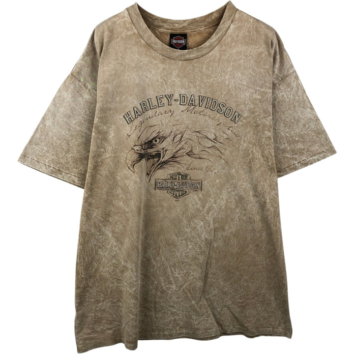 2000'S Harley-Davidson Eagle Pattern Motorcycle T-Shirt, Made in USA, Men's Size XL (approx.) cotton Beige type Vintage Second Hand