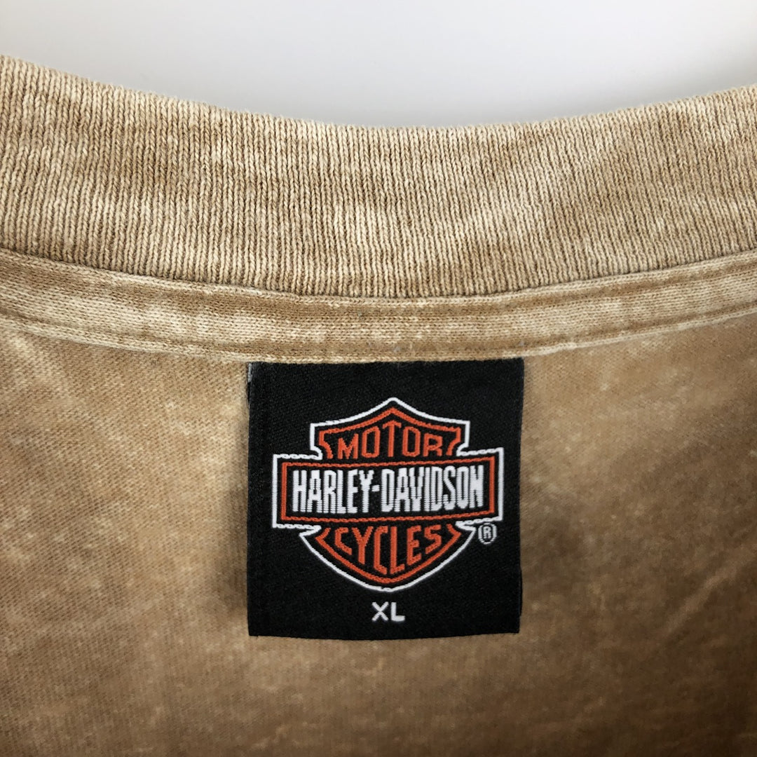 2000'S Harley-Davidson Eagle Pattern Motorcycle T-Shirt, Made in USA, Men's Size XL (approx.) cotton Beige type Vintage Second Hand