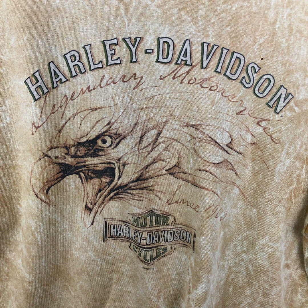 2000'S Harley-Davidson Eagle Pattern Motorcycle T-Shirt, Made in USA, Men's Size XL (approx.) cotton Beige type Vintage Second Hand